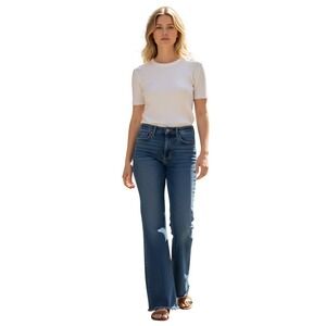MIH Jeans Lou High Rise Cropped Bell Blue Fade Denim Jeans‎ Size 25